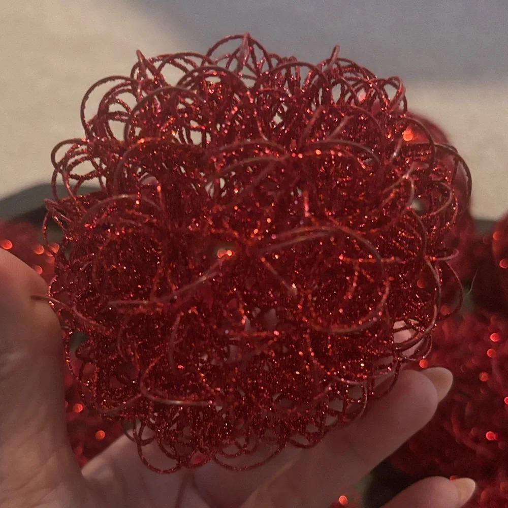 Pier 1 Red Sparkling Decorative Valentines Day Wedding Spheres Ornaments Lot